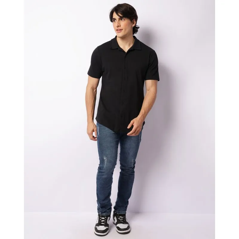 Calça Jeans Masculina Slim Com Puídos Azul 38