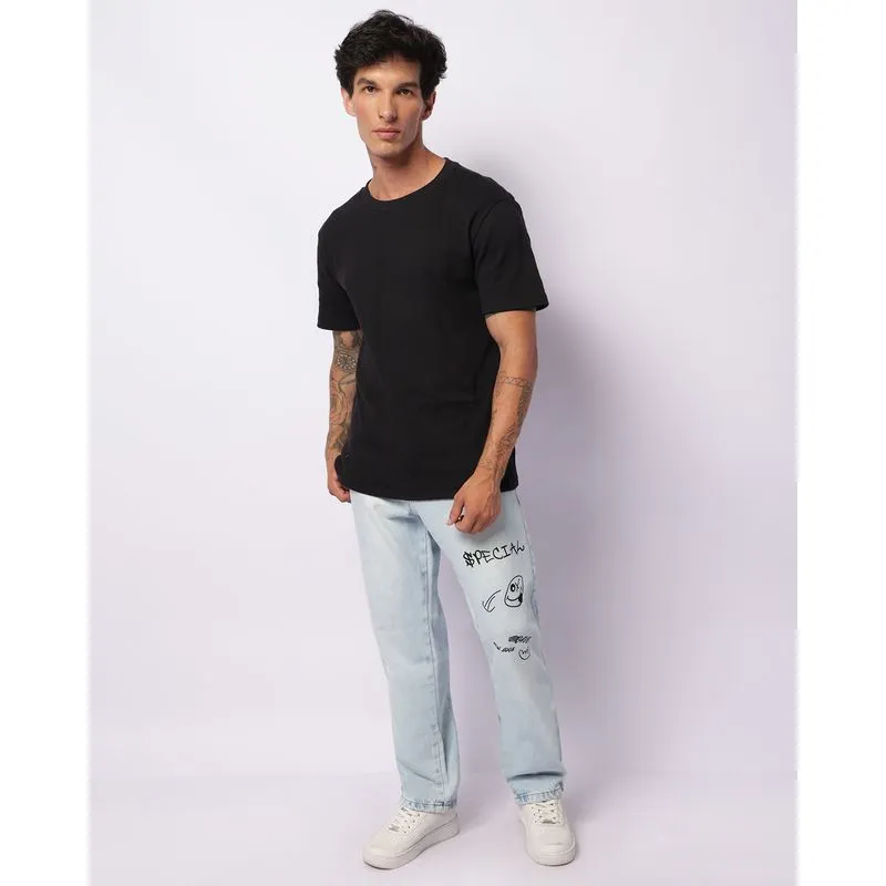 Calça Jeans Masculina Reta Estampa Frontal Grafite Azul 42