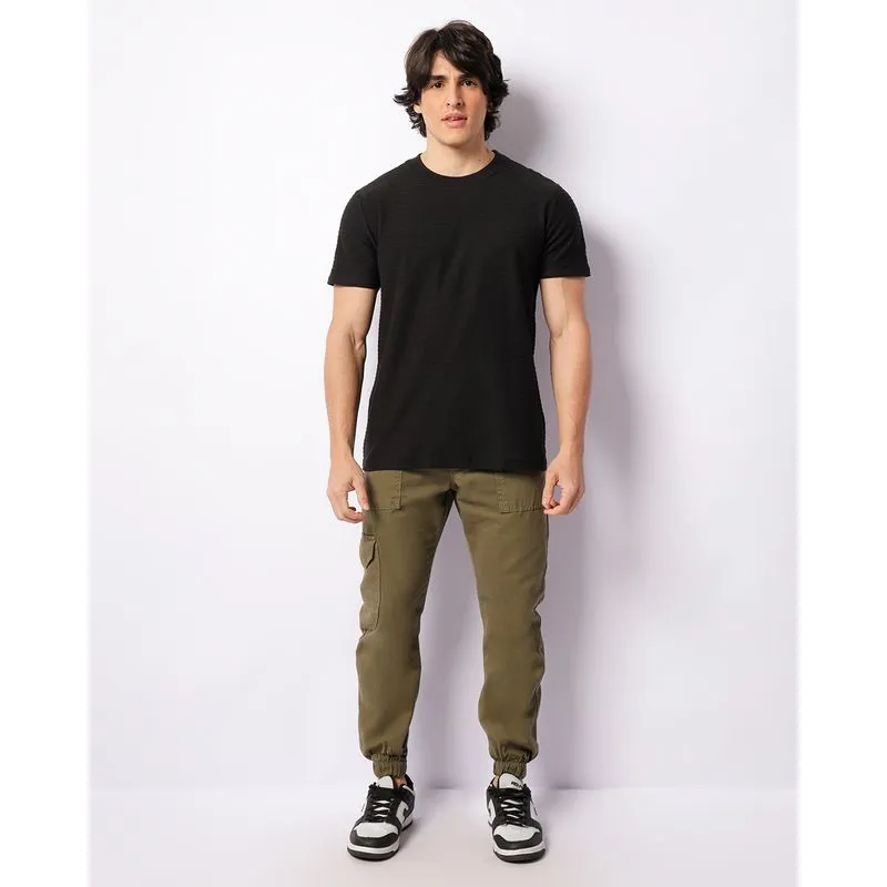 Calça Masculina Sarja Jogger Bolso Cargo Com Cordão Verde 48