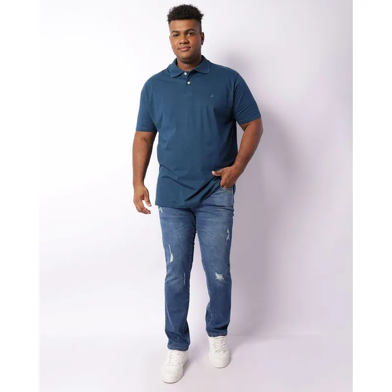 Calça Jeans Plus Size Masculina Slim Com Destroyed Azul 50