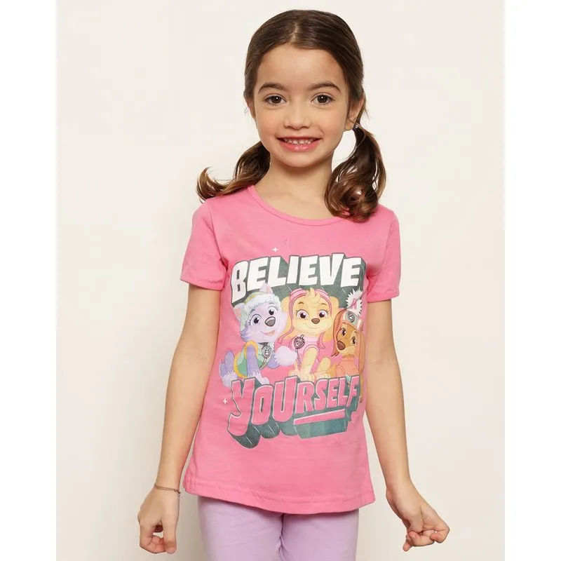 Camiseta Infantil Patrulha Canina Manga Curta Rosa 6