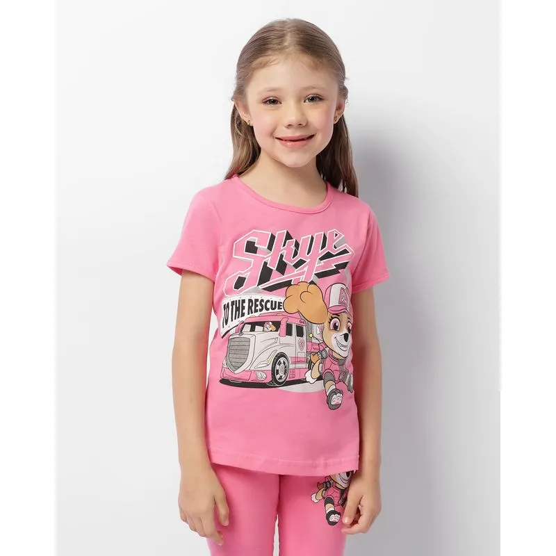 Camiseta Infantil Estampa Patrulha Canina Manga Curta Rosa 10