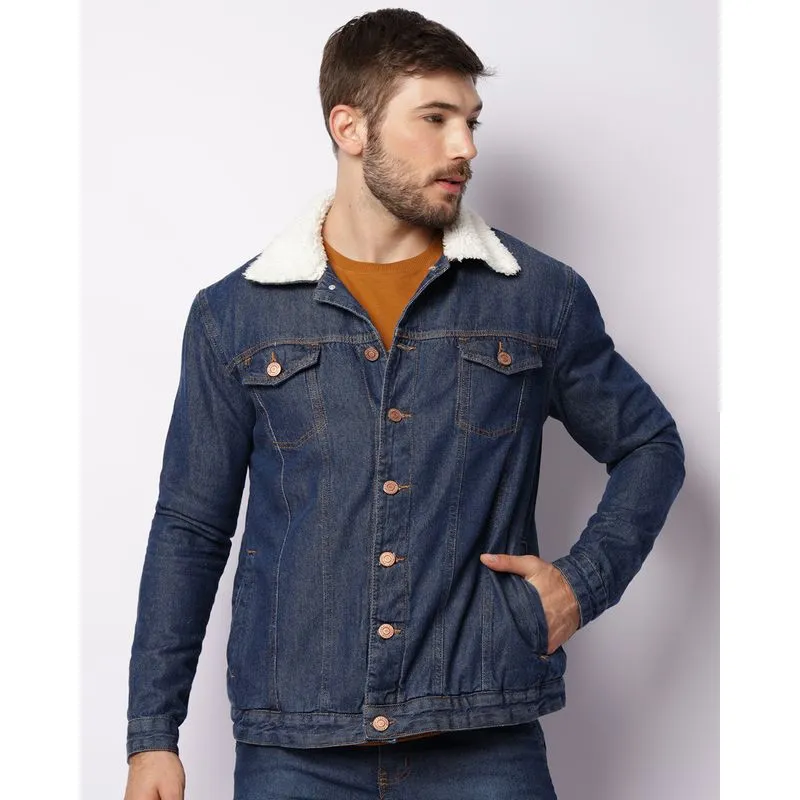 Jaqueta Jeans Masculina Com Sherpa Azul M