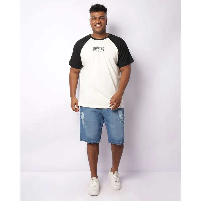 Bermuda Jeans Plus Size Masculina Reta Destroyed Com Cordão Azul 52