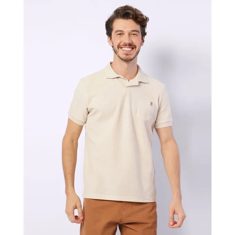 Camisa Polo Masculina Piquet Manga Curta Bege M