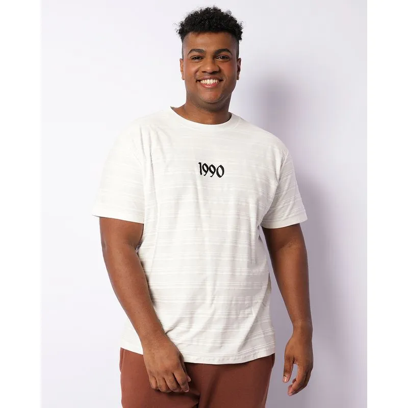 Camiseta Plus Size Masculina Com Bordado Manga Curta Off White G1