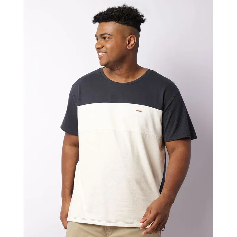 Camiseta Plus Size Masculina Texturizada Com Recortes Manga Curta Marinho G1