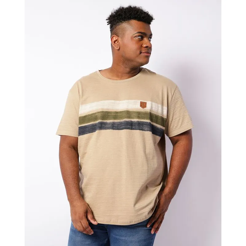 Camiseta Plus Size Masculina Texturizada Manga Curta Bege G3