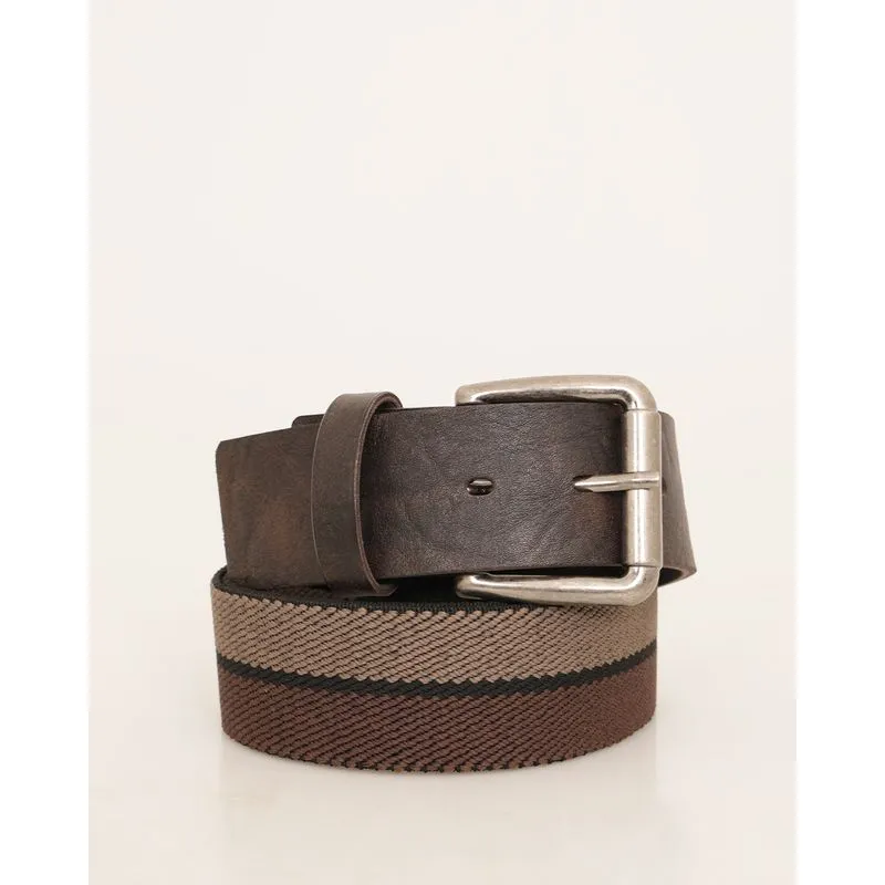 Cinto Masculino Casual Lona Com Fivela Listrado Marrom G