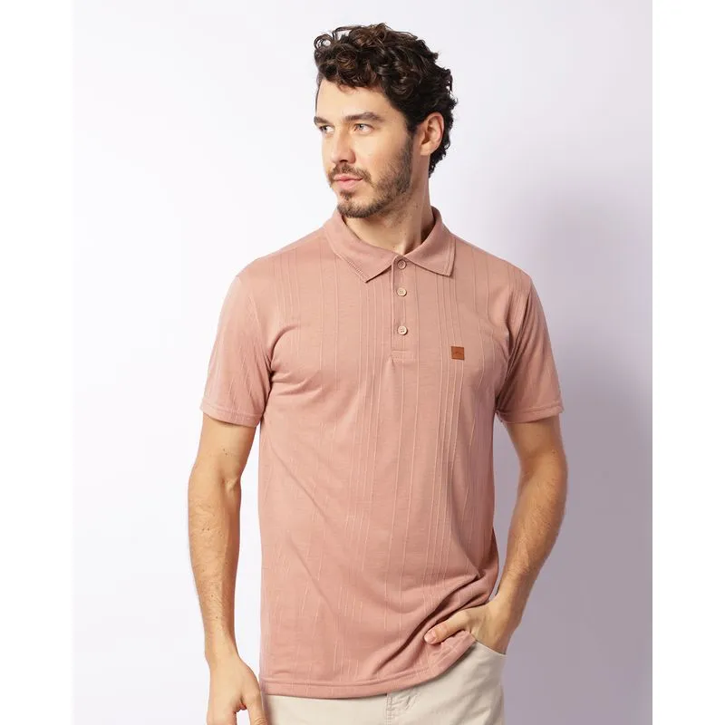 Camisa Polo Masculina Texturizada Com Aplicação Marrom M