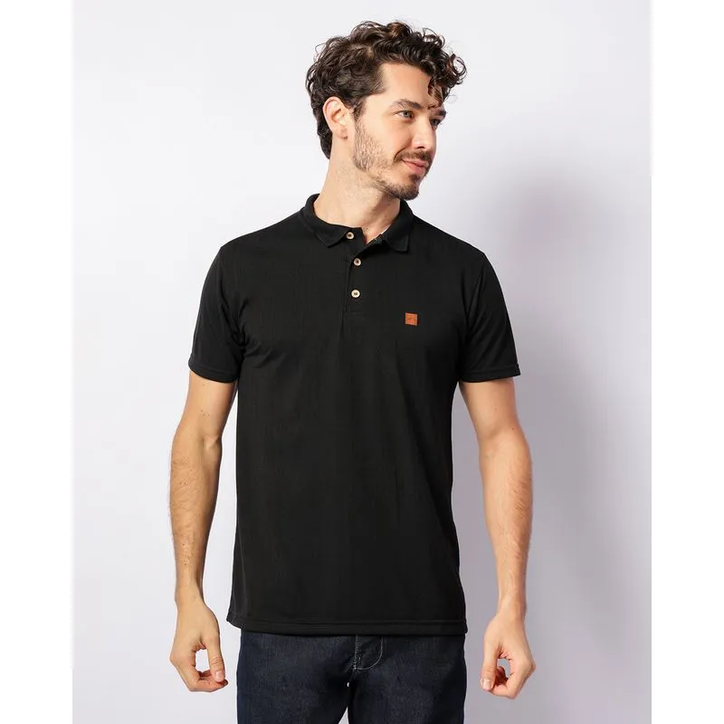 Camisa Polo Masculina Texturizada Com Aplicação Preta M
