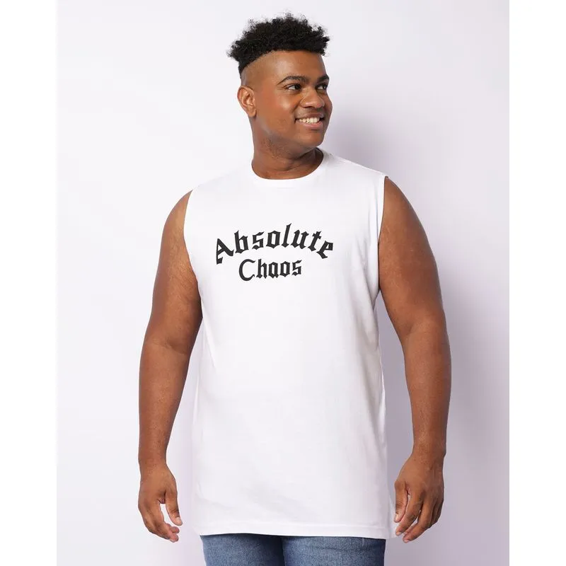 Regata Plus Size Masculina Estampa Escrita Branca G3