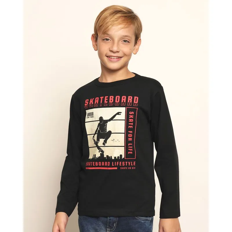 Camiseta Juvenil Estampa Sortida Manga Longa Preta UN
