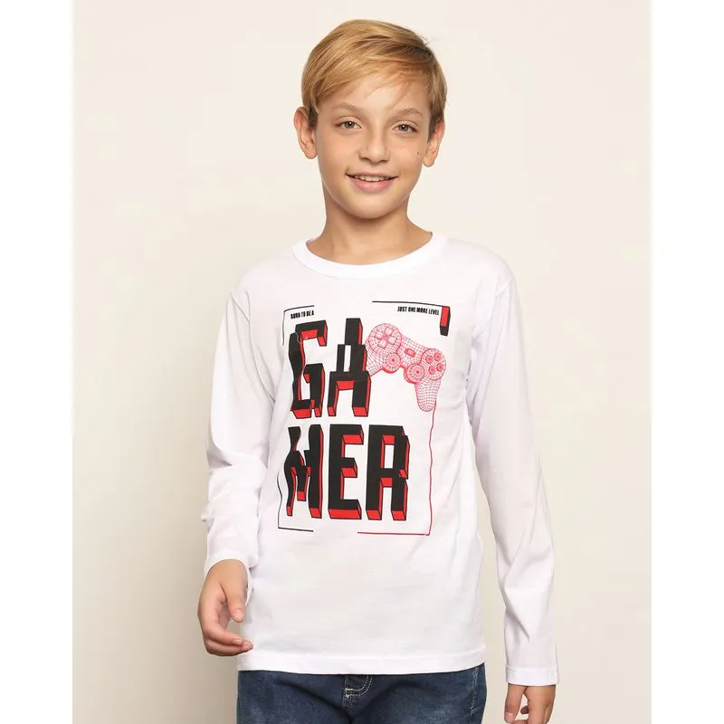 Camiseta Juvenil Estampa Sortida Manga Longa Branca 4
