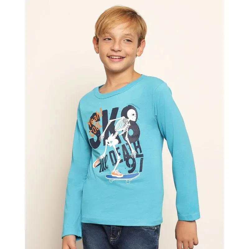 Camiseta Juvenil Estampa Sortida Manga Longa Azul 4