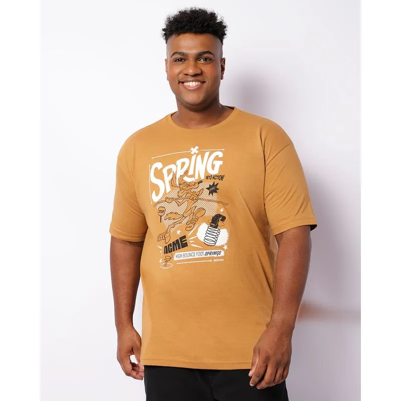 Camiseta Plus Size Masculina Warner Coyote Manga Curta Marrom G1