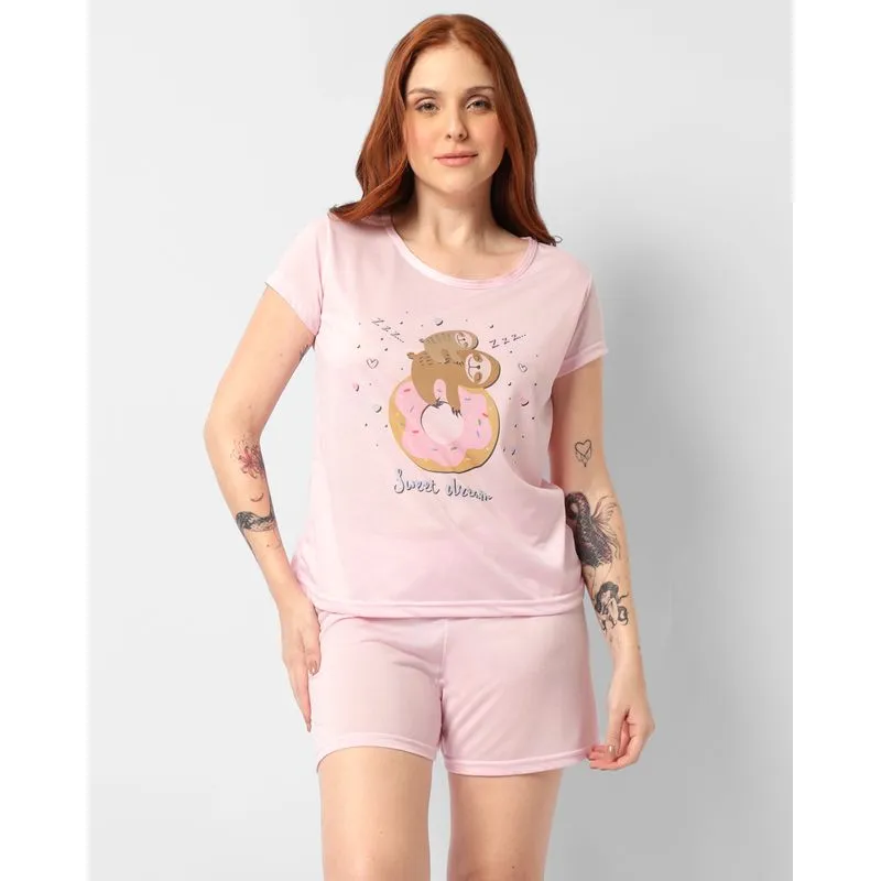 Pijama Feminino Curto Estampa Frontal Rosa M