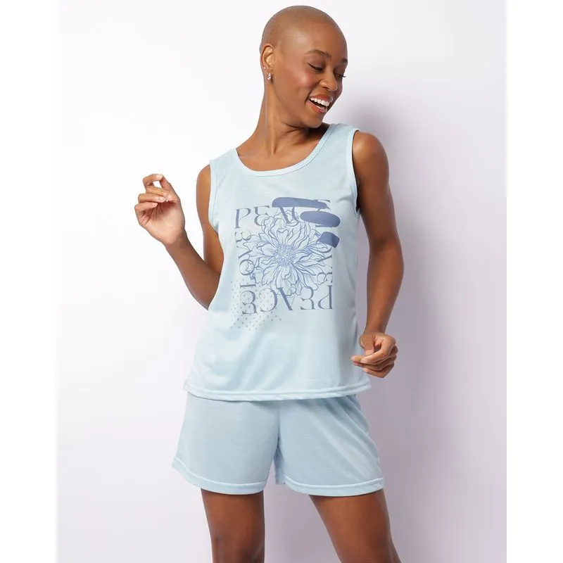 Pijama Feminino Curto Estampa Frontal Azul G