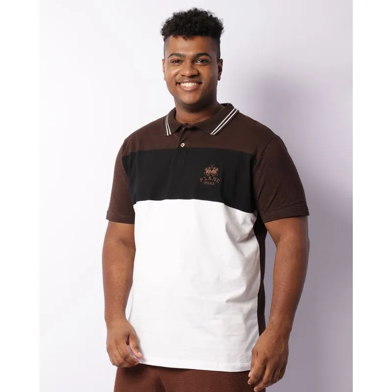Camisa Polo Plus Size Masculina Bordada Manga Curta Marrom G2