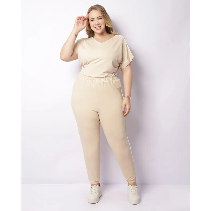 Calça Plus Size Feminina Viscose Jogger Bege G3