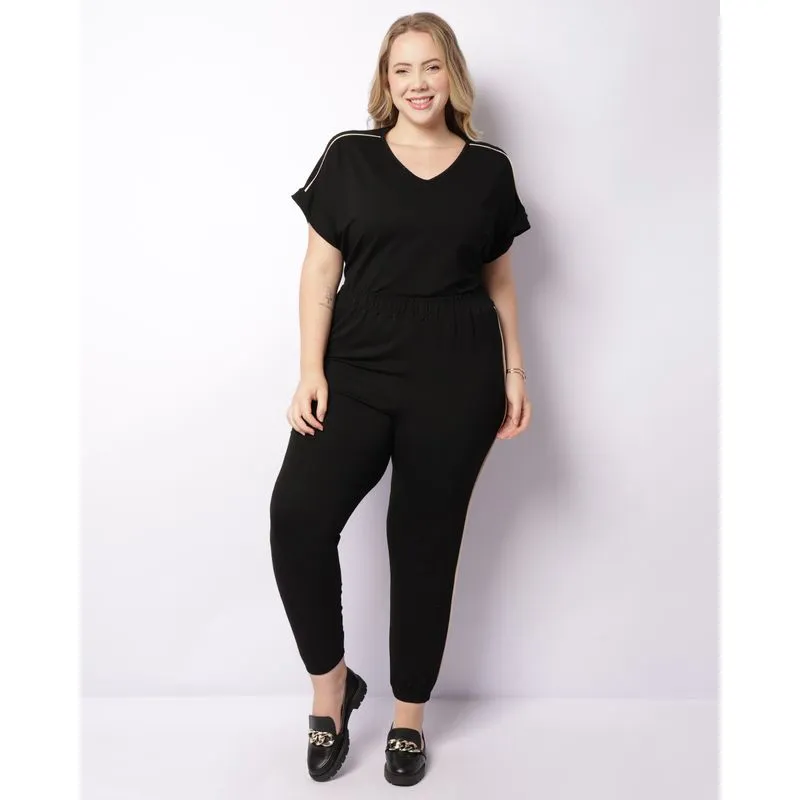 Calça Plus Size Feminina Viscose Jogger Preta G1