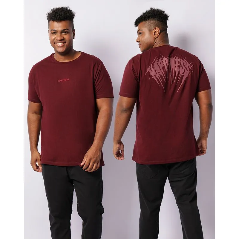 Camiseta Plus Size Masculina Com Bordado Manga Curta Vinho G1