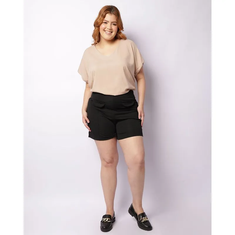 Short Plus Size Feminino Curto Com Friso Preto G1