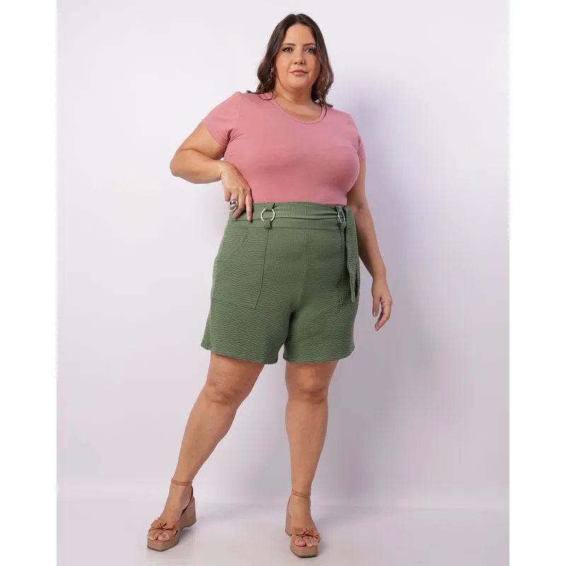 Short Plus Size Feminino Texturizado Verde G3