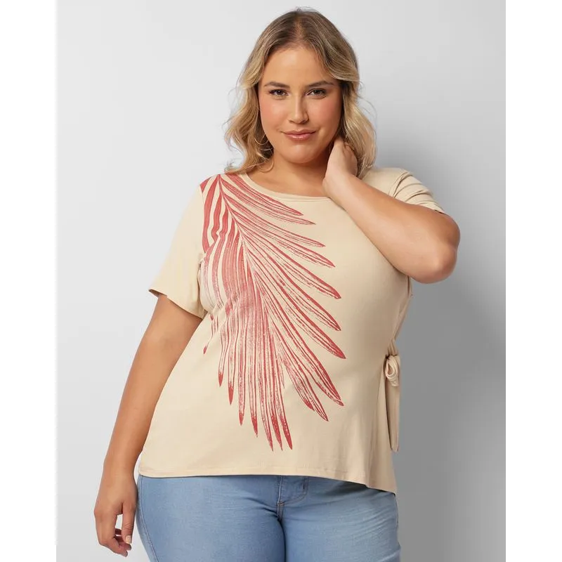 Blusa Plus Size Feminina Estampa Com Brilho Nozinho Bege G3