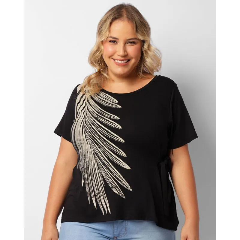 Blusa Plus Size Feminina Estampa Com Brilho Nozinho Preta G3