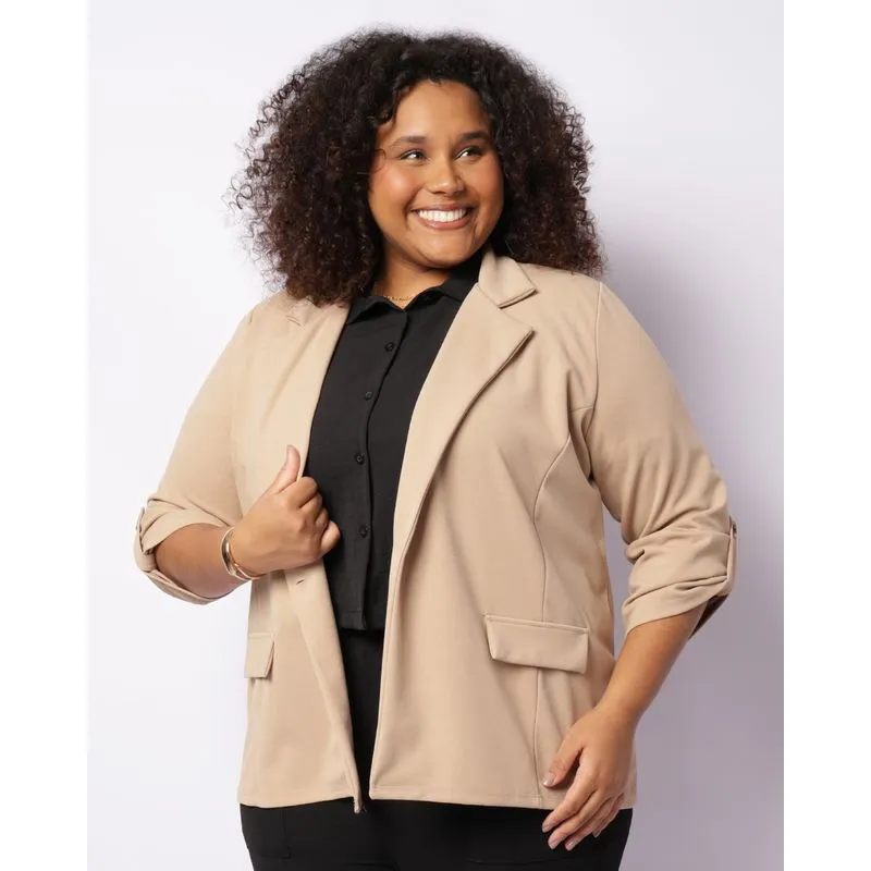 Blazer Plus Size Feminino Crepe Com Botões Bege G1