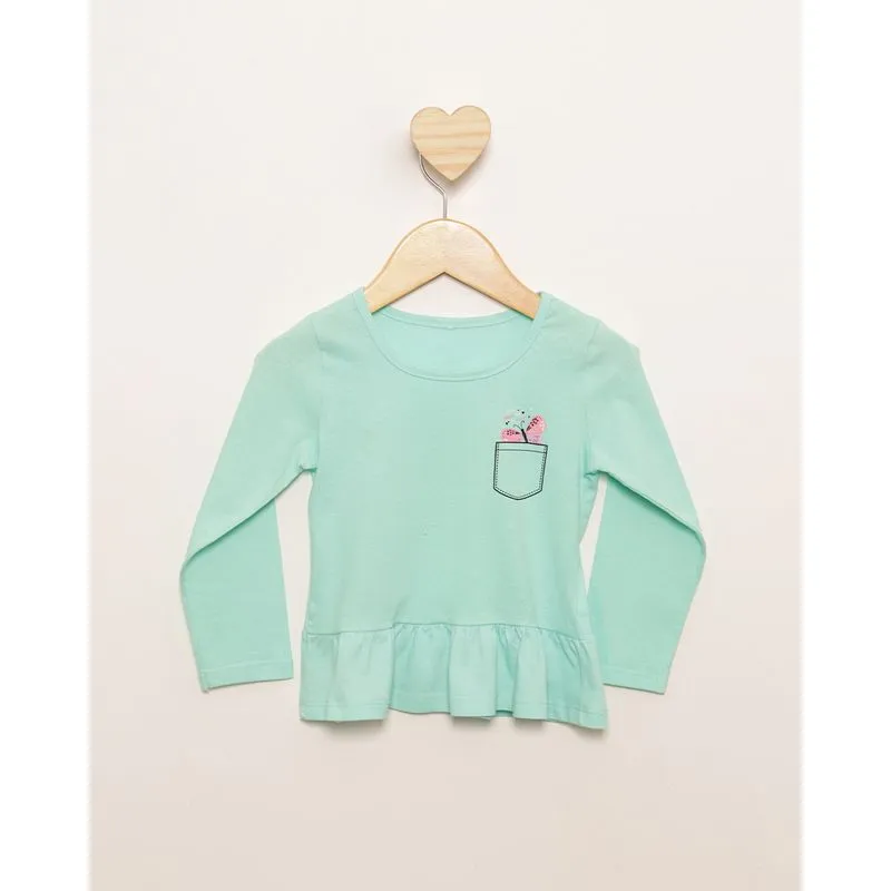 Blusa Bebê Babado Estampa Borboleta Manga Longa Verde 2