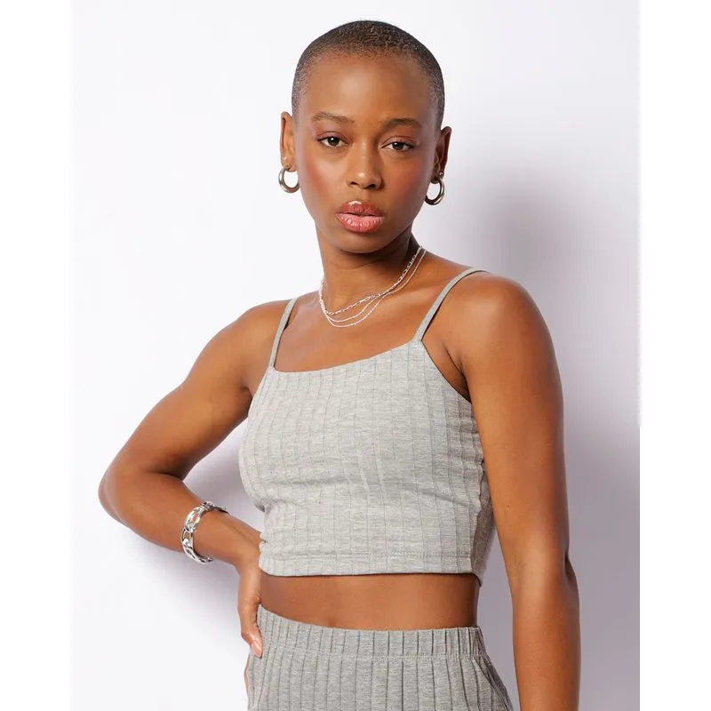 Regata Feminina Cropped Canelada Cinza M