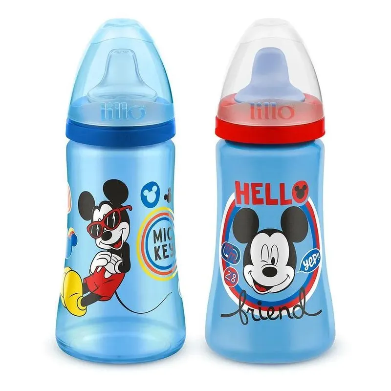 2x Kit 2 Copos Colors Bico De Silicone Disney Mickey Azul Li