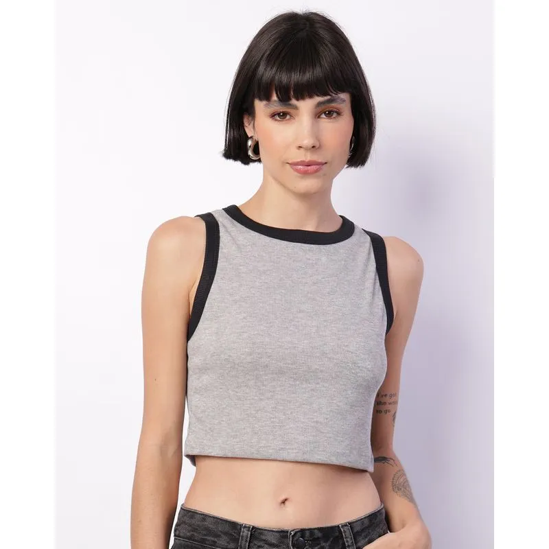Regata Feminina Cropped Canelada Cinza GG
