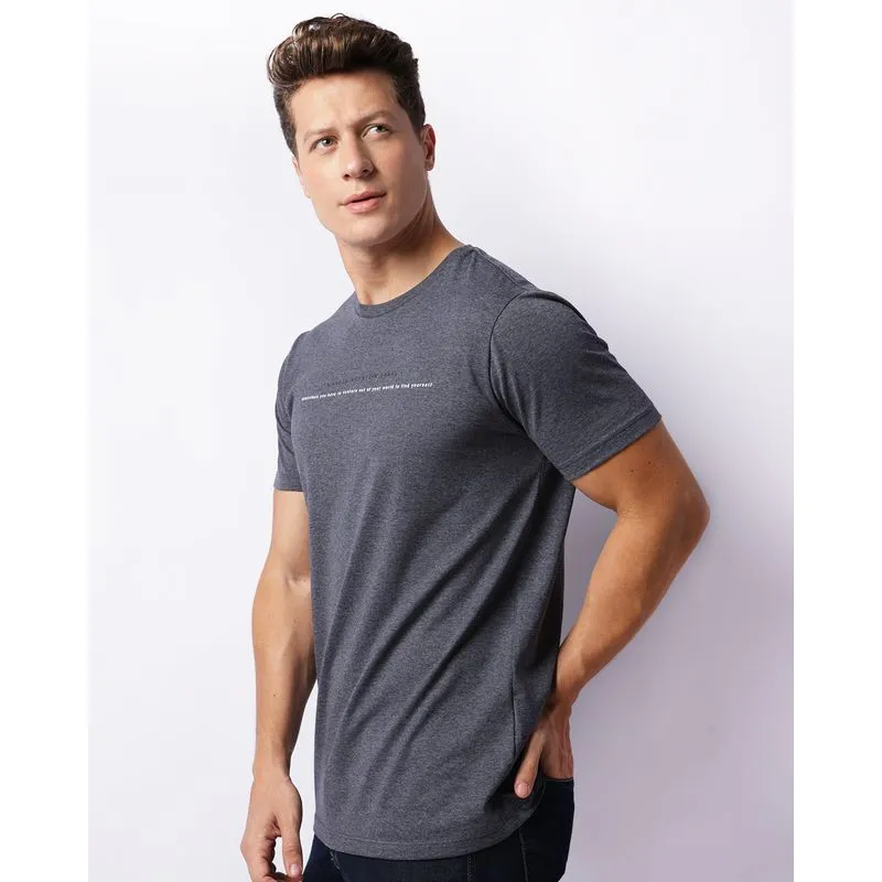 Camiseta Masculina Manga Curta Mesclada Azul G