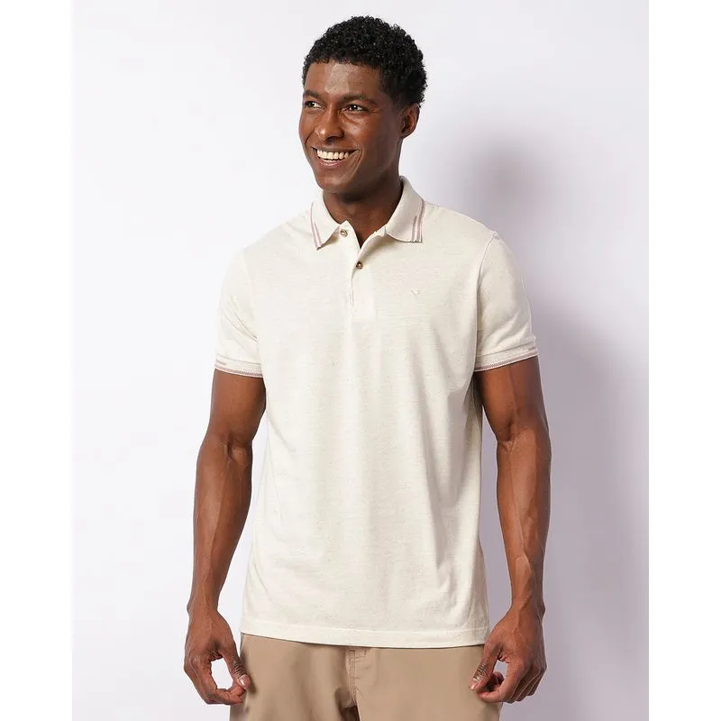 Camisa Polo Masculina Linho Com Bordado Manga Curta Bege GG