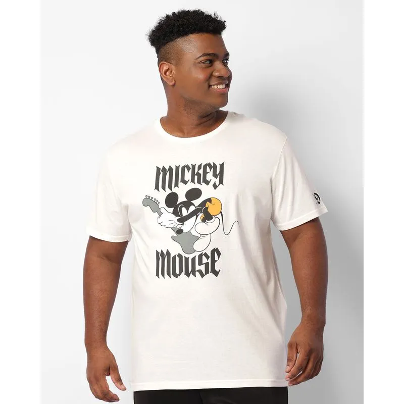 Camiseta Masculina Plus Size Disney Mickey Manga Curta Off White G1
