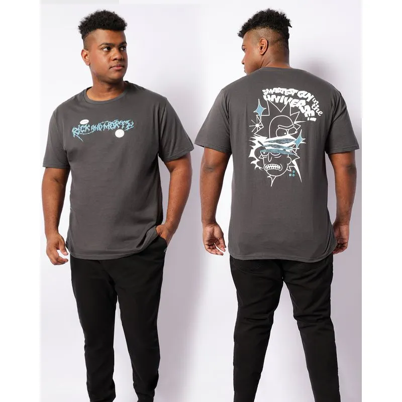 Camiseta Masculina Plus Size Warner Rick And Morty Manga Curta Cinza G1