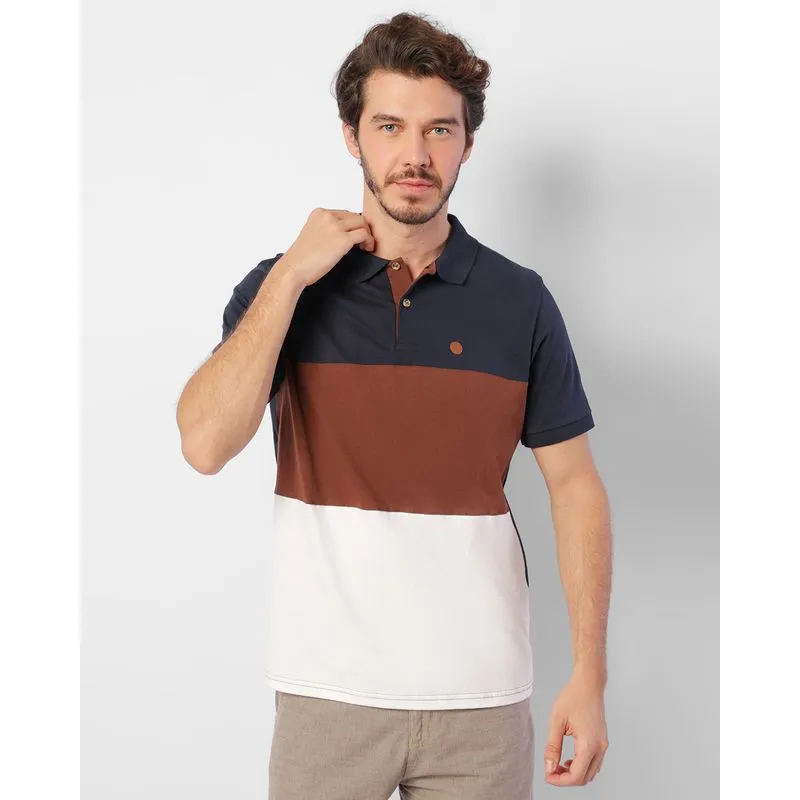 Camisa Polo Masculina Com Recortes Manga Curta Marinho GG