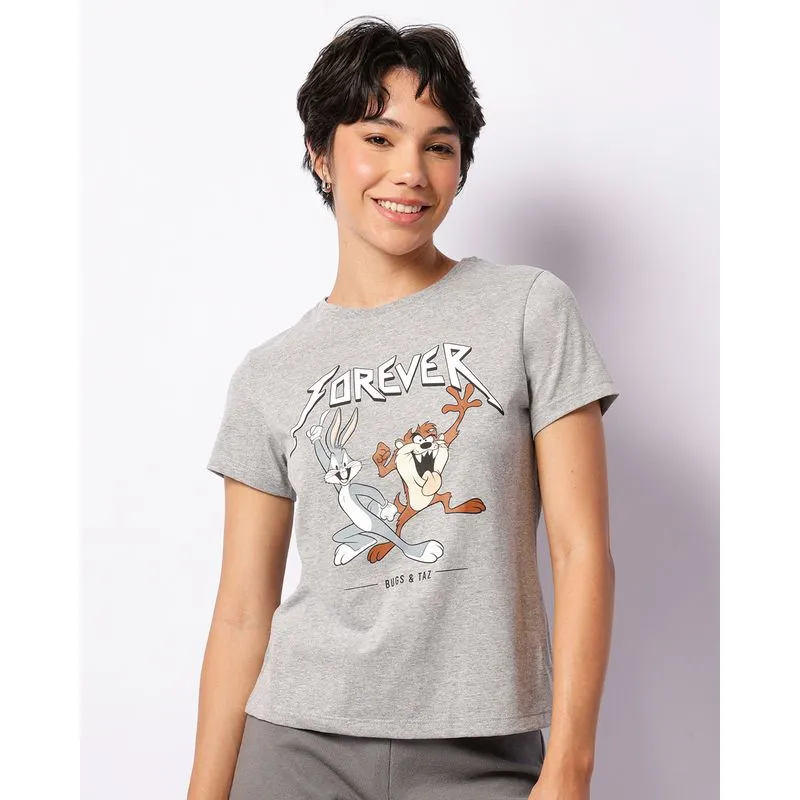Camiseta Feminina Warner Looney Tunes Manga Curta Cinza G