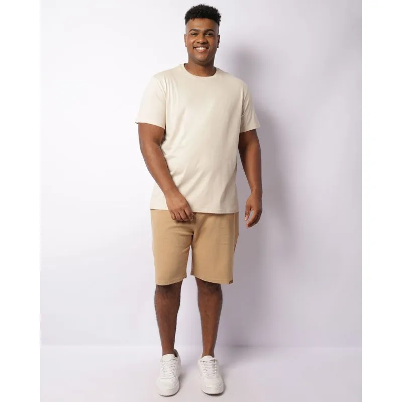 Bermuda Plus Size Masculina Reta Texturizada Bege G3