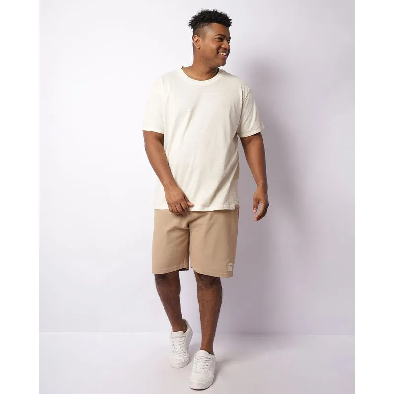 Bermuda Plus Size Masculina Texturizada Com Bolsos Bege G2