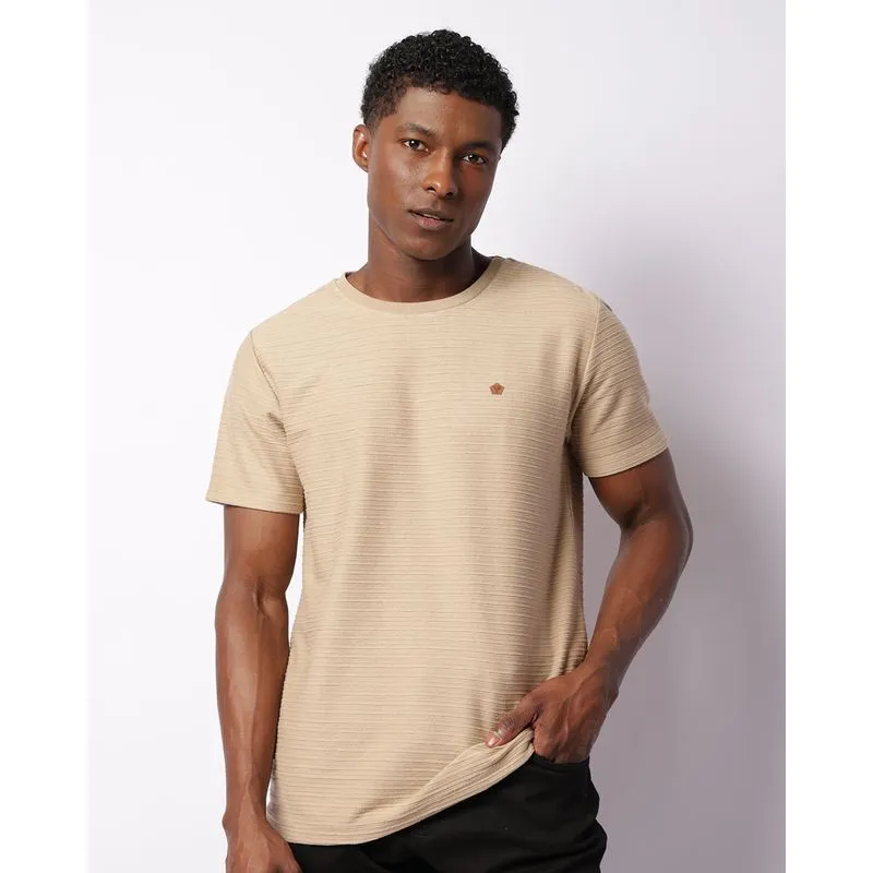 Camiseta Masculina Texturizada Manga Curta Bege G
