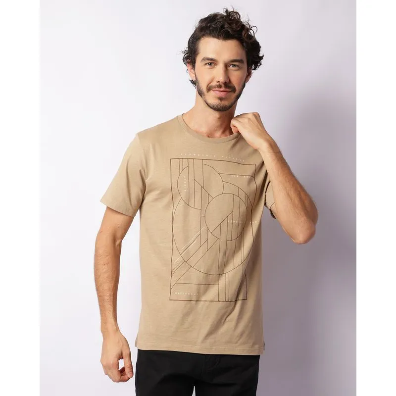 Camiseta Masculina Estampa Frontal Manga Curta Bege P