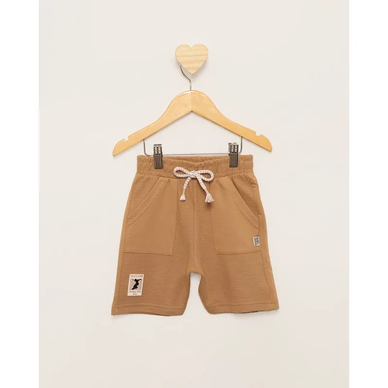 Bermuda Bebê Moletinho Com Bolsos Bege 3