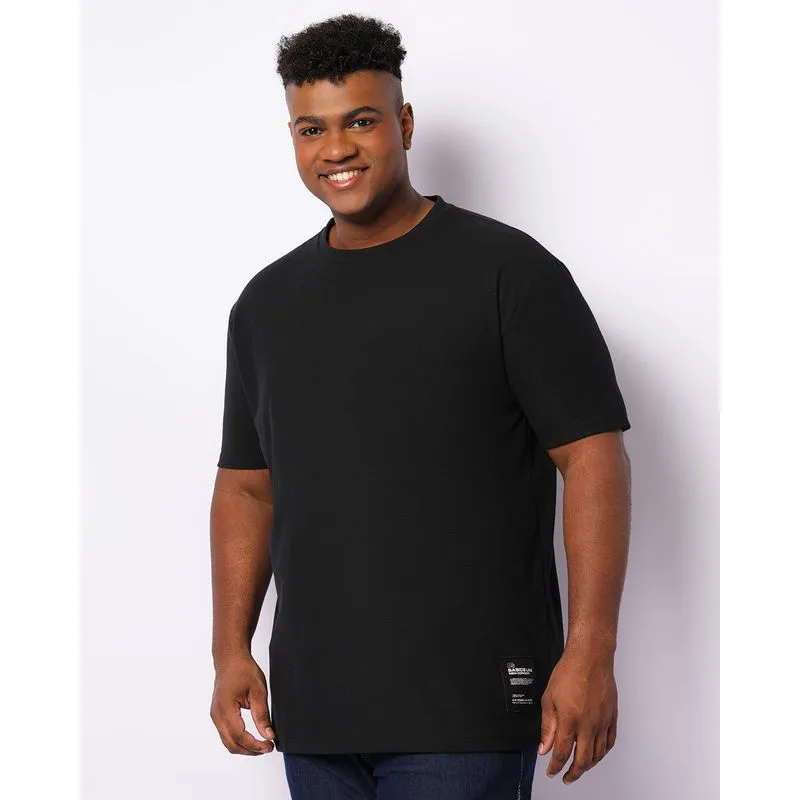 Camiseta Plus Size Masculina Texturizada Com Aplicação Manga Curta Preta G3