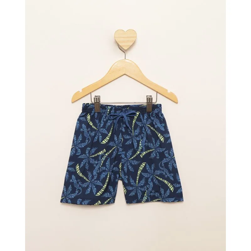 Bermuda Bebê Reta Estampa Coqueiros Azul 2