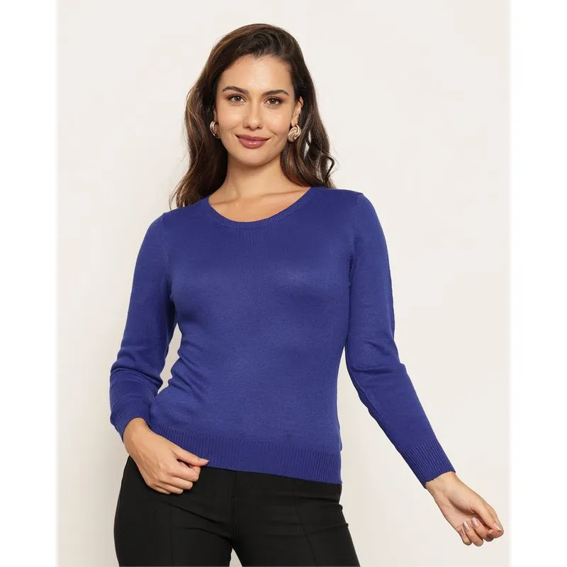Blusa Feminina Tricô Manga Longa Azul P