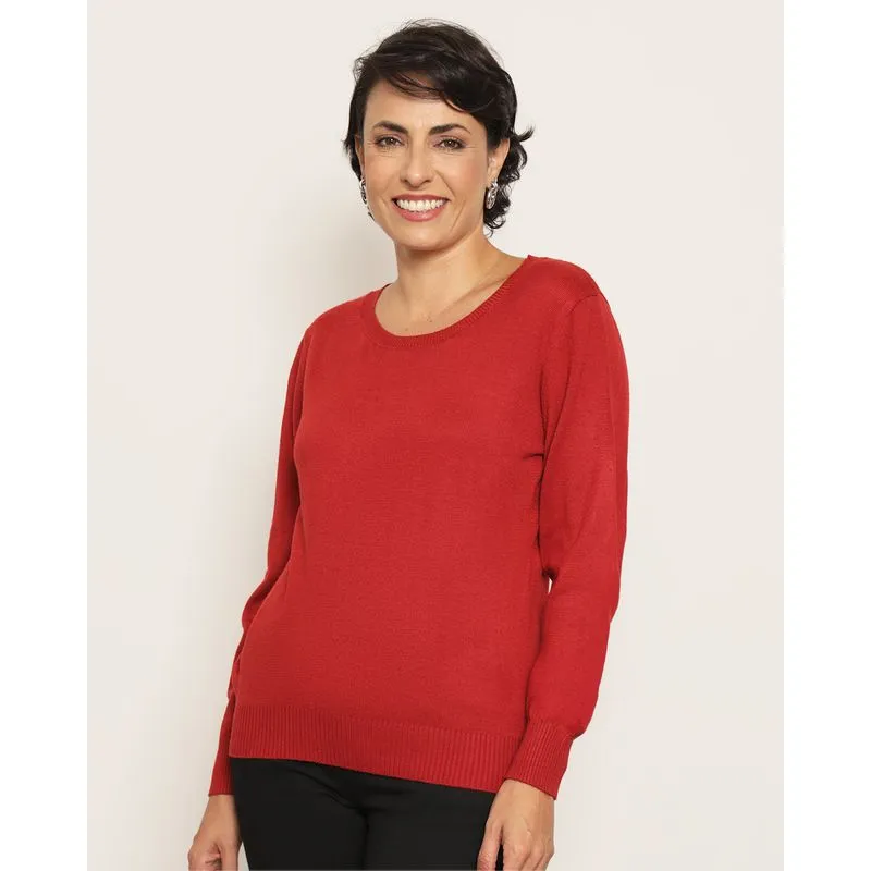 Blusa Feminina Tricô Manga Longa Vermelha GG